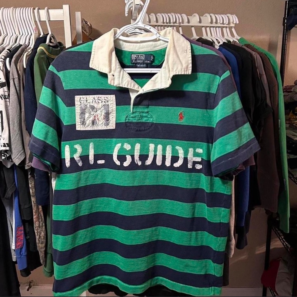 Polo Ralph Lauren Shirt Mens Large RL Rafting River Navy Yellow Blue Snap